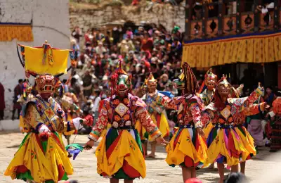 A masked dance at the annual Paro Tshechu festival A masked dance at the annual Paro Tshechu festival