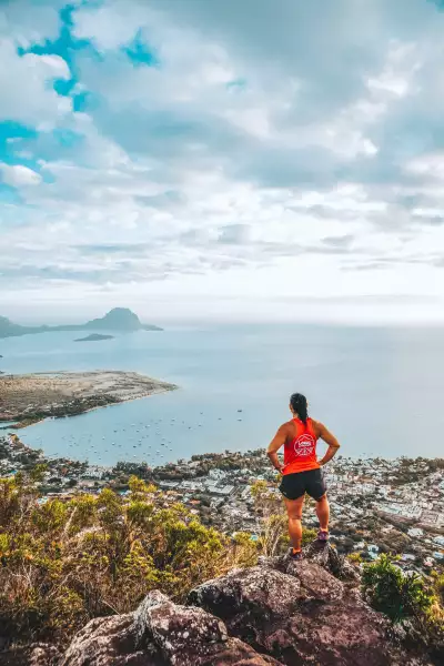 The view of Mauritius and Le Morne from a mountain peak