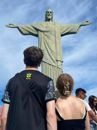 The author's children admiring Rio's most famous statue