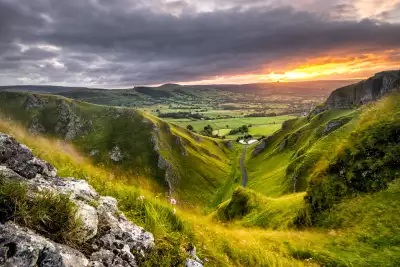 The view at Winnats Pass, Castleton in the Peak District captured at sunrise The view at Winnats Pass, Castleton in the Peak District captured at sunrise