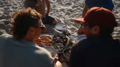 A summer beach barbecue spread at Grandes Rocques