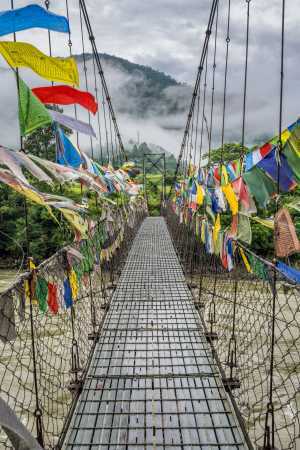 Bridges are sometimes decorated with prayer flags in Bhutan