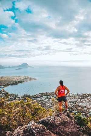 The view of Mauritius and Le Morne from a mountain peak