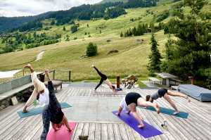 A yoga class at a Lottie Pridham summer retreat