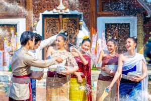 People celebrating Songkran, the Thai New Year festival