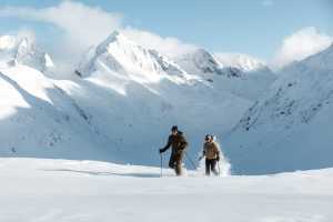 Snowshoeing in the high alpine