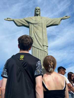 The author's children admiring Rio's most famous statue