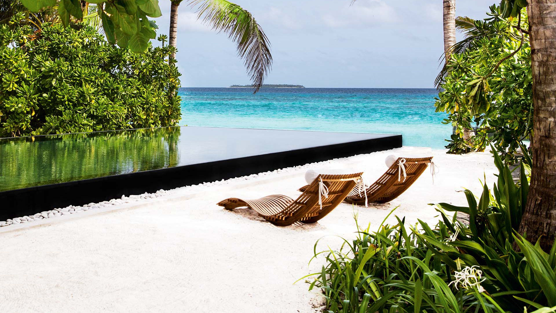 Infinity pool on the beach in the Maldives Infinity pool on the beach in the Maldives