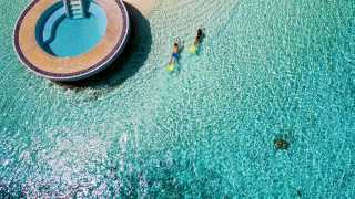 Aerial view of Huvafen Fushi resort, Maldives