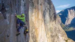 Tommy Caldwell climbing on the Dawn Wall in Yosemite National Park, California