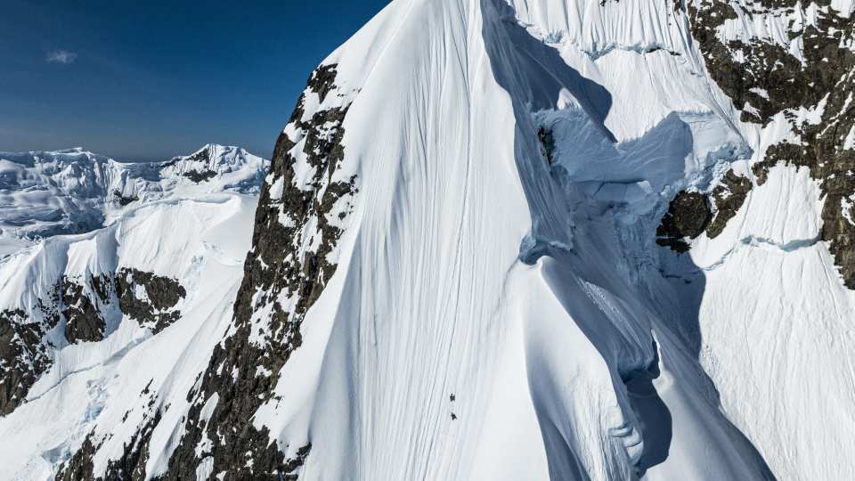 Xavier and Victor de Le Rue ascend a mammoth face in the Antarctic wilderness