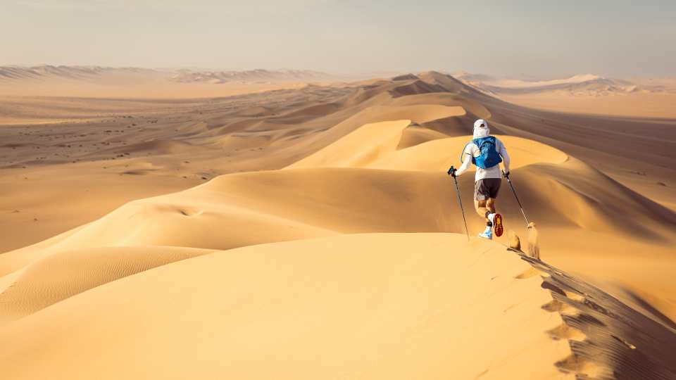 Running a dune crest in the Namib Desert