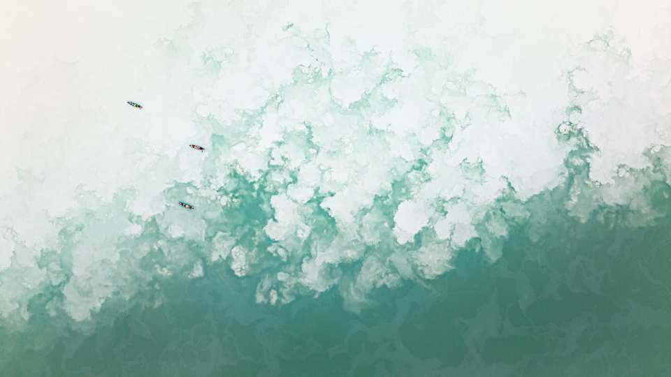 The two rivers run side by side before mixing, the White folding into the dark-green Yukon like milk stirred into coffee