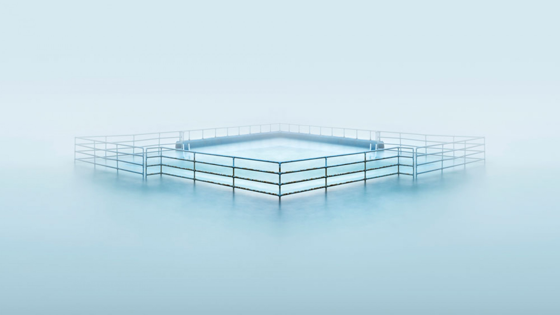 View of Shoalstone seawater pool in Devon in the morning fog View of Shoalstone seawater pool in Devon in the morning fog