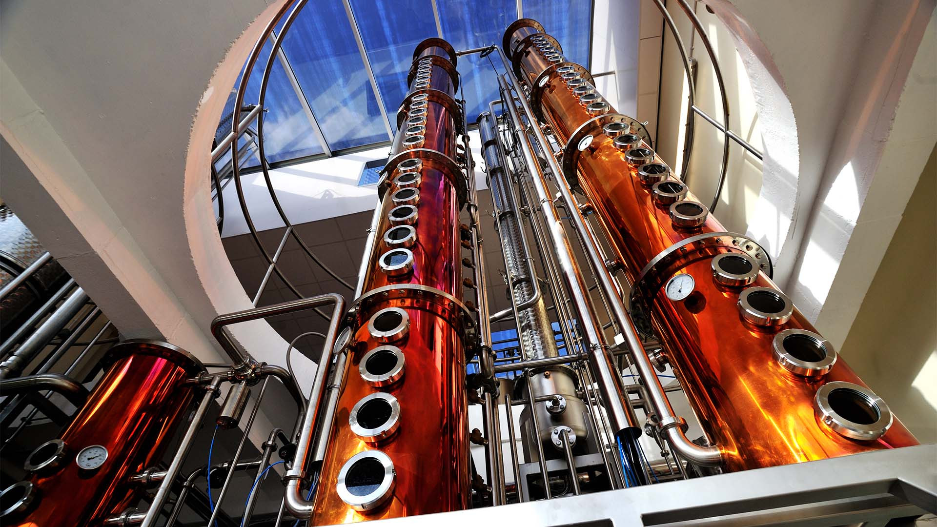 Copper stills at Adnams distillery, Southwold Copper stills at Adnams distillery, Southwold