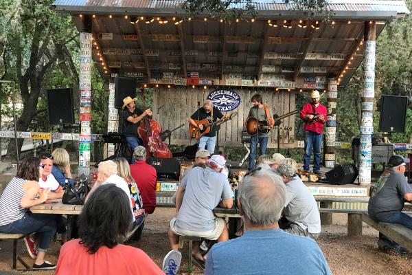 A band playing in Luckenbach, Texas