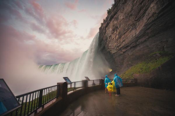 Visitors on an observation platform near Niagara Falls