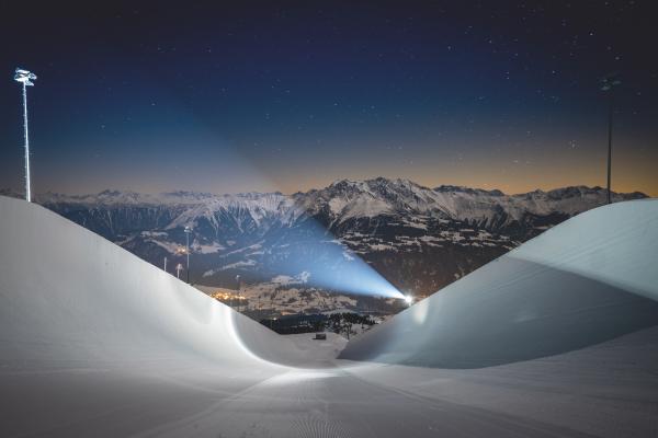 Laax’s superpipe at night