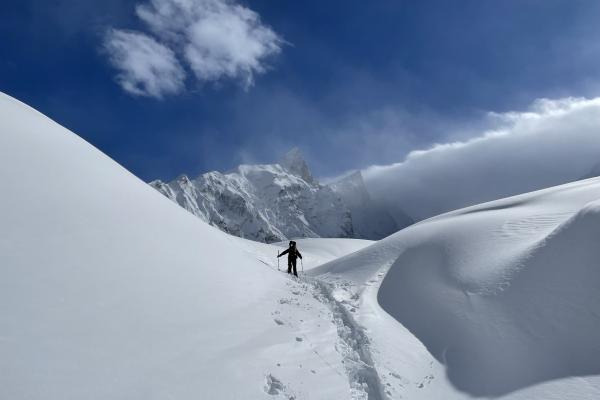 Encountering deep snow in the Greater Caucasus massif