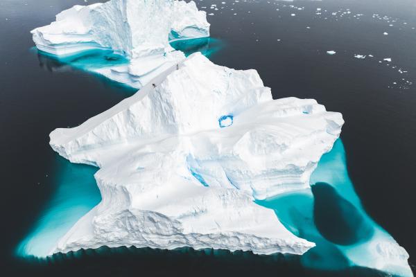 Descending down the flank of an iceberg