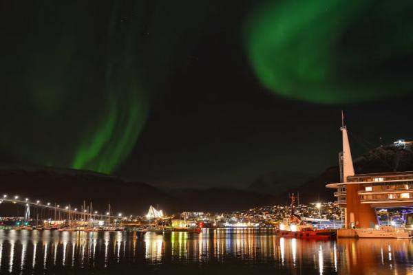 The Northern Lights over the city of Trømso