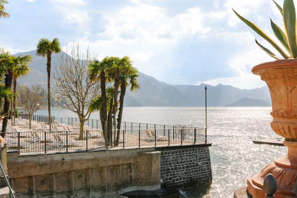 Sun loungers with a lakeside view