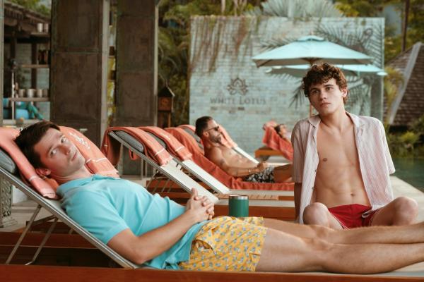 Saxon Ratliff (Patrick Schwarzenegger) and Lochlan Ratliff (Sam Nivola) by the pool at The Four Seasons Koh Samui