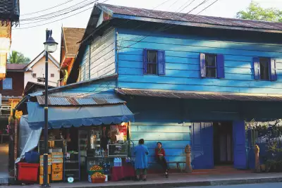 A blue shop front in Luang Prabang