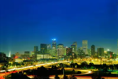 The Denver skyline at night