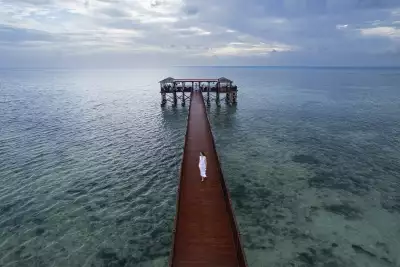 The jetty extends out into the Indian Ocean