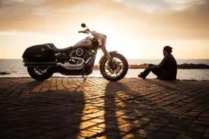 Man beside a Harley-Davidson Man beside a Harley-Davidson