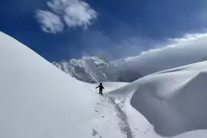 Encountering deep snow in the Greater Caucasus massif Encountering deep snow in the Greater Caucasus massif