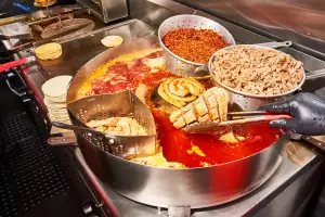 The bubbling choricera of meat at Taqueria Ramirez The bubbling choricera of meat at Taqueria Ramirez