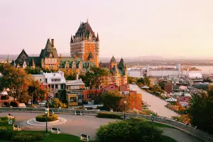 Frontenac Castle in Old Quebec City in the beautiful sunrise light Frontenac Castle in Old Quebec City in the beautiful sunrise light