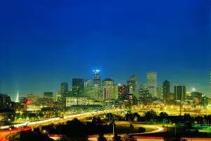 The Denver skyline at night