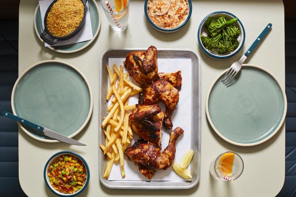 Smokey chipotle and parsley spatchcock chicken, dressed slaw and fries