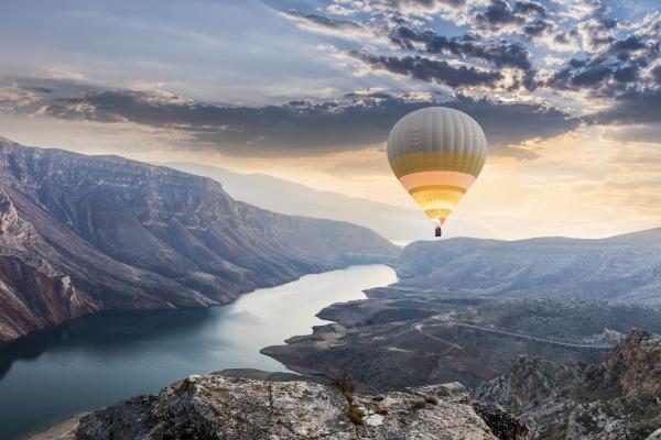 Hot air balloon over the Botan Canyon, Turkey Hot air balloon over the Botan Canyon, Turkey
