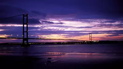 A photograph of Humber Bridge in Hull, at dusk.