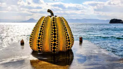 Yayoi Kusama's giant pumpkin sculpture in Naoshima