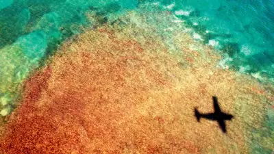 The shadow of a plane over the sea in Puerto Rico