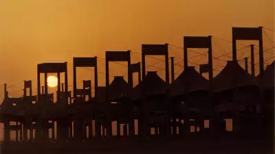 Hajj terminal at Jeddah airport as the sun sets