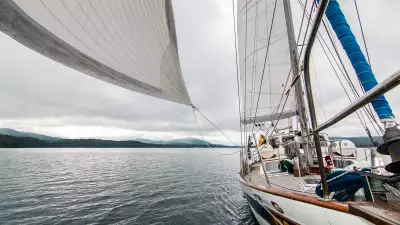 Norwegian sailboat on a ski and sail holiday break