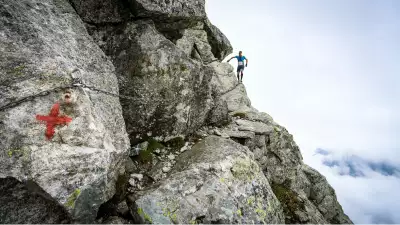 A contestant on the via ferrata at Trofeo Kima