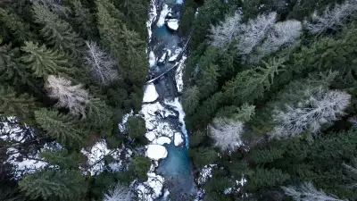 View from a suspension bridge in the Swiss Alps