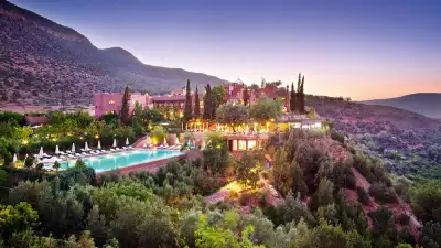 Exterior of Kasbah Tamadot in the Moroccan Atlas Mountains