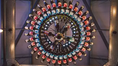 Beer chandelier at BrewDog brewery, Aberdeenshire, Scotland