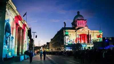 Light projections in Queen Victoria Square, Hull at the start of the year of culture, 2017