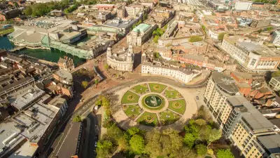 Queen Victoria square and Hull Marina from above