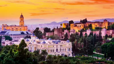 Cityscape at the Cathedral, City Hall and Alcazaba citadel of Malaga
