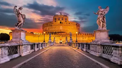 Ponte Sant Angelo or The Bridge of Angels in Rome, Italy